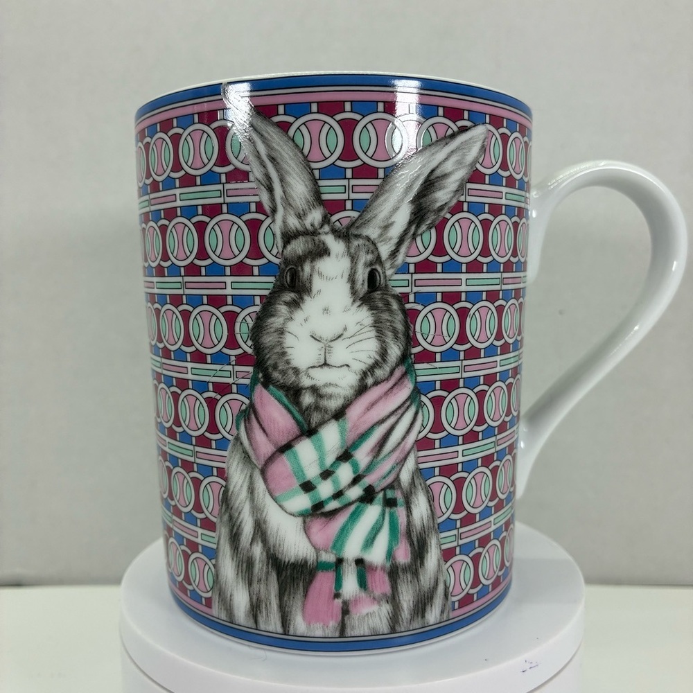Williams Sonoma Cozy Bunny Porcelain Mug 18 oz Easter Geometric Design